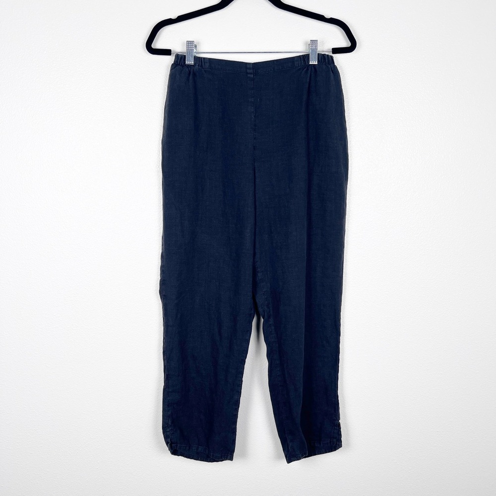 Flax Women's Linen Elastic Waist Pull On Pants Black Sz S